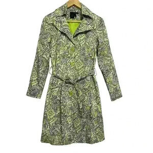 Willi Smith Jacket Size 4 Raincoat Jacket Lime Green Purple Belted Mid Length